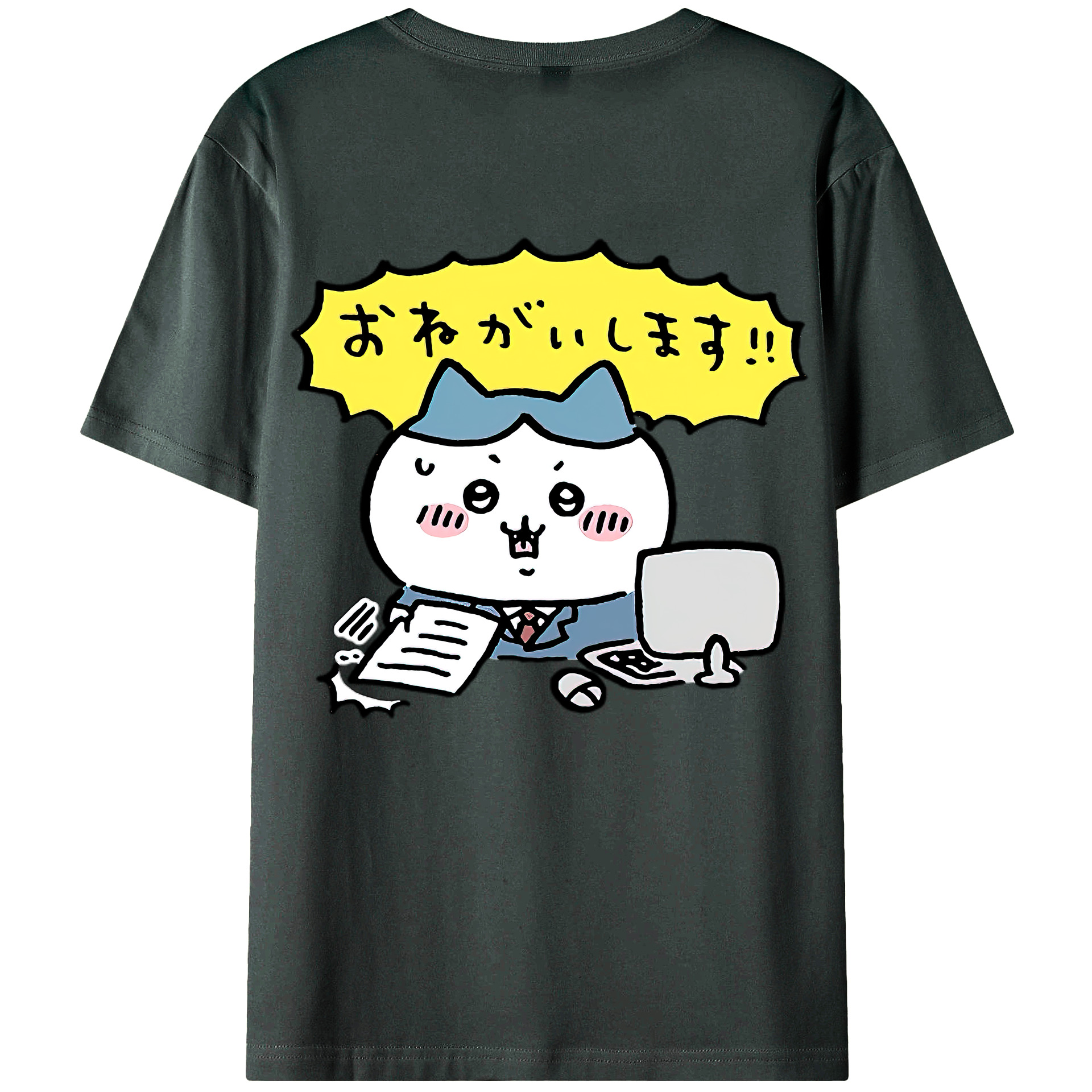 （画像用） ちいかわ ハチワレ Chii-kawa hachiware 綿100％ メンズ半袖Tシャツ（バックプリント） 通気性